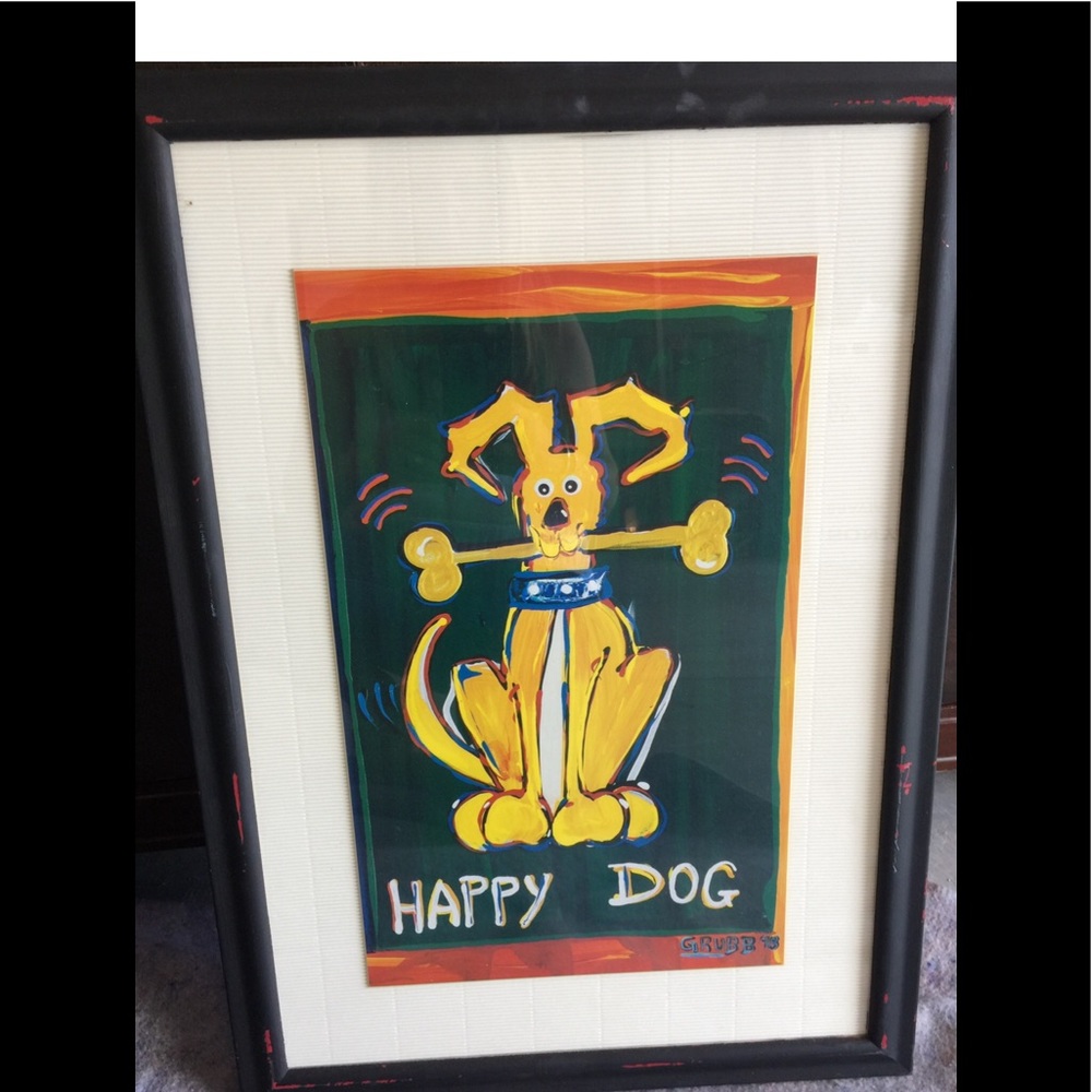 Happy dog framed art
